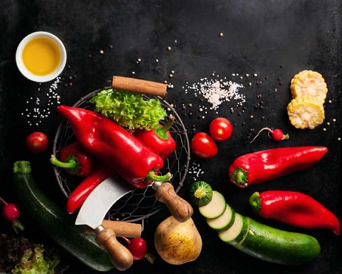 Frame of vegetables, healthy or vegetarian concept, top view, copy space